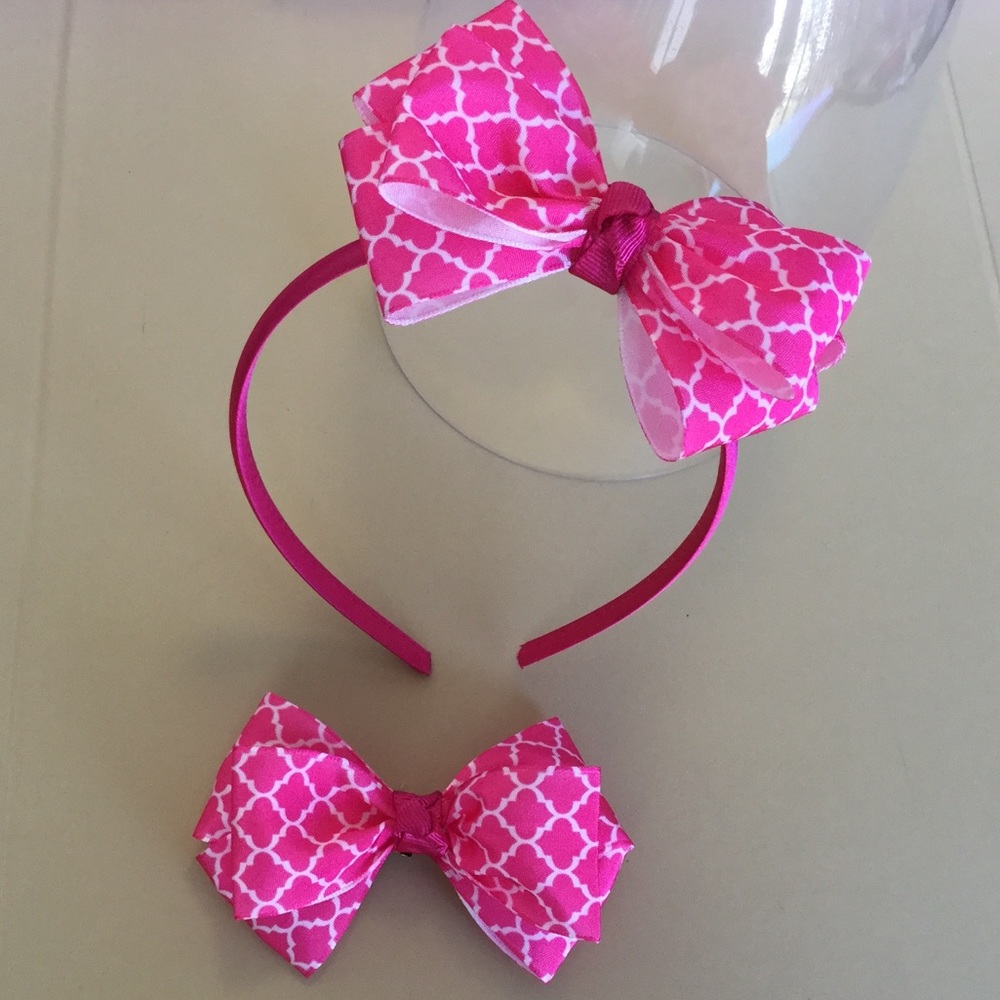 Pink Hairband & Bow Set